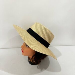 Sun Hat Bucket Style Crown Packable Black Ribbon Around Detail Tan Light Brown